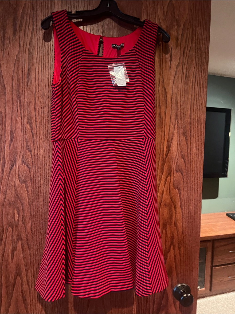 Express Red and Black Striped Sleeveless Dress